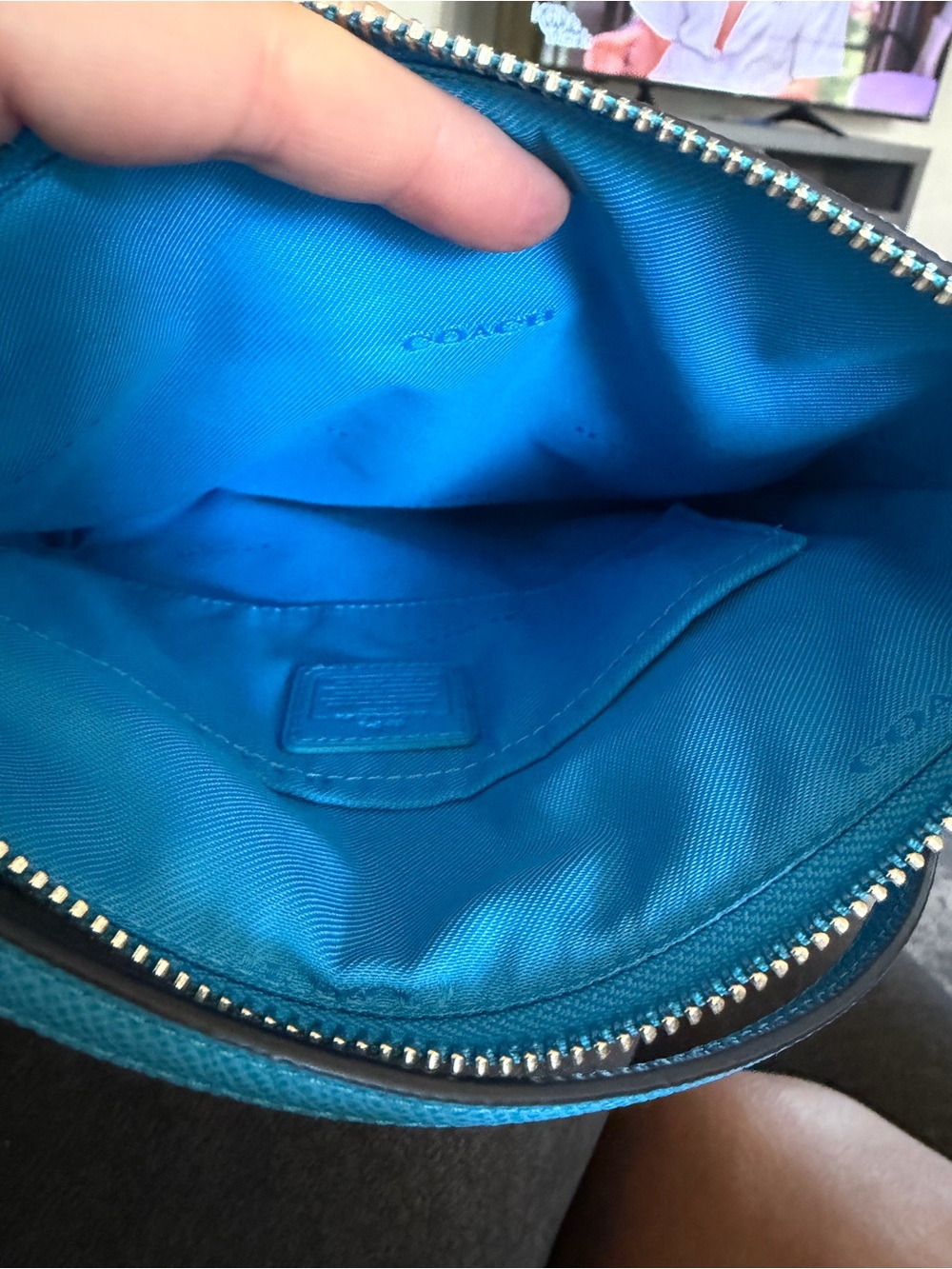 COACH Pebbled Leather Crossbody in Turquoise Blue - Picture 12 of 13